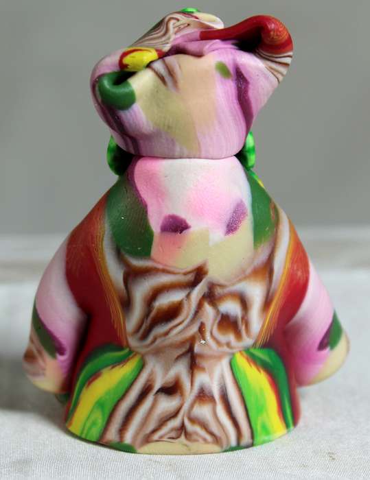 Semi-precious stone & clay figurine - pink, green, yellow