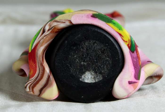 Semi-precious stone & clay figurine - pink, green, yellow