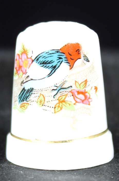 Porcelain Thimble - Bird Among the Flowers