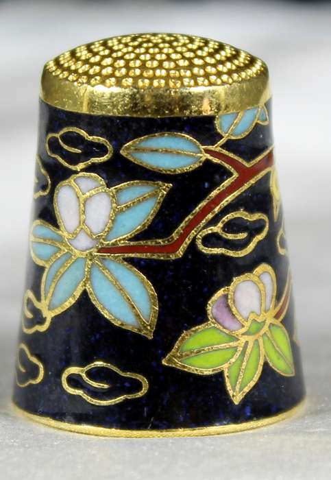 Cloisonne Thimble - Embossed Bird & Flowers