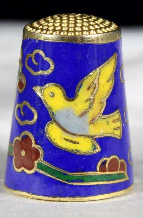 Cloisonne Thimble - Embossed Birds and Flowers