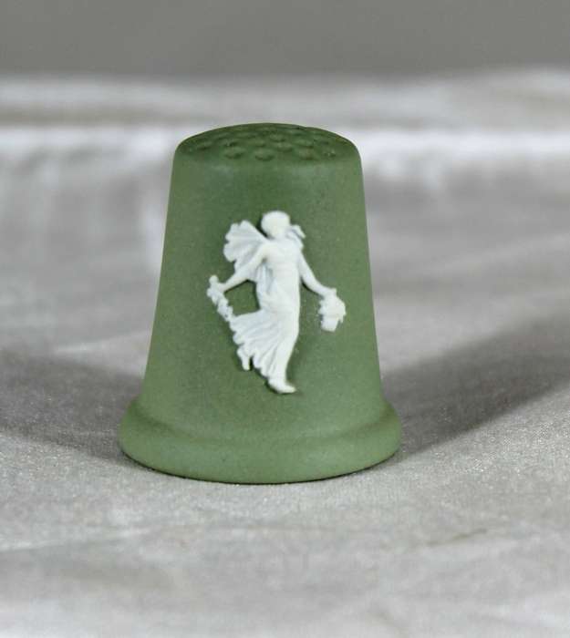 Wedgwood Green Jasperware Thimble - Floral Girl