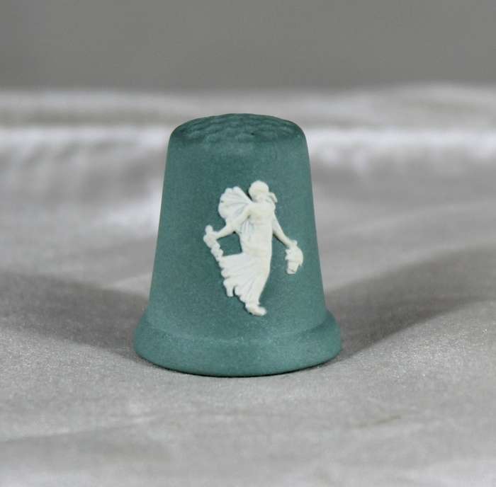 Wedgwood Dark Green Jasperware Thimble - Floral Girl