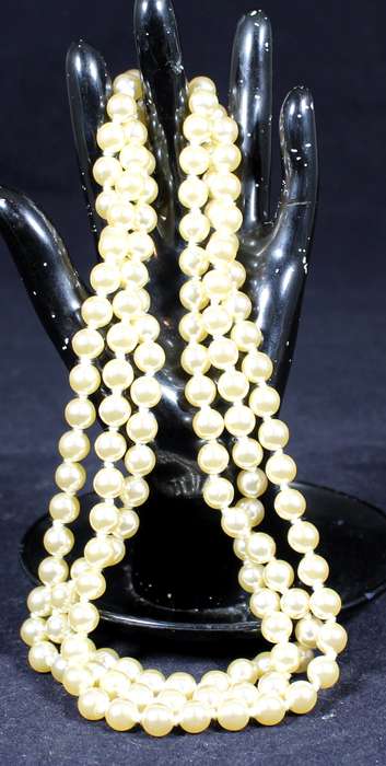 Costume Jewelry - Very Long Light Gold Pearl Necklace