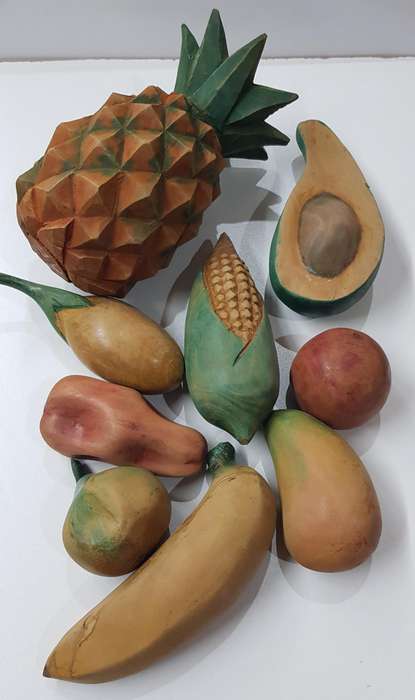 Collection of Vintage 9 (Nine) Ornamental wooden fruit and vegetables as décor pieces.