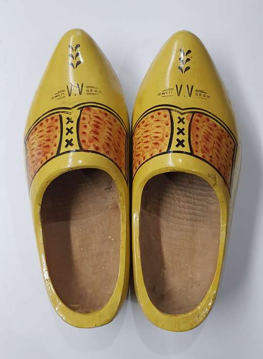 Pair of Large Handmade Adult Dutch Wooden Clogs.  These are Vintage Wett. V.V Ged.