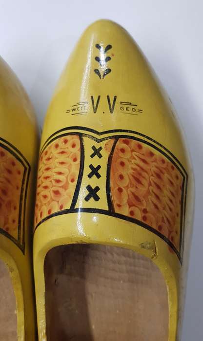 Pair of Large Handmade Adult Dutch Wooden Clogs.  These are Vintage Wett. V.V Ged.