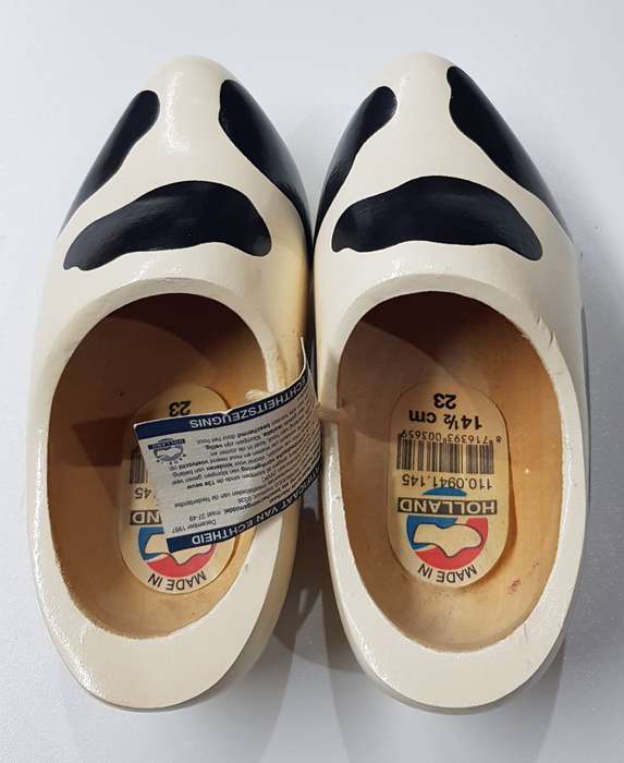 Pair of Handmade Toddler size Dutch Wooden Clogs in the cow pattern