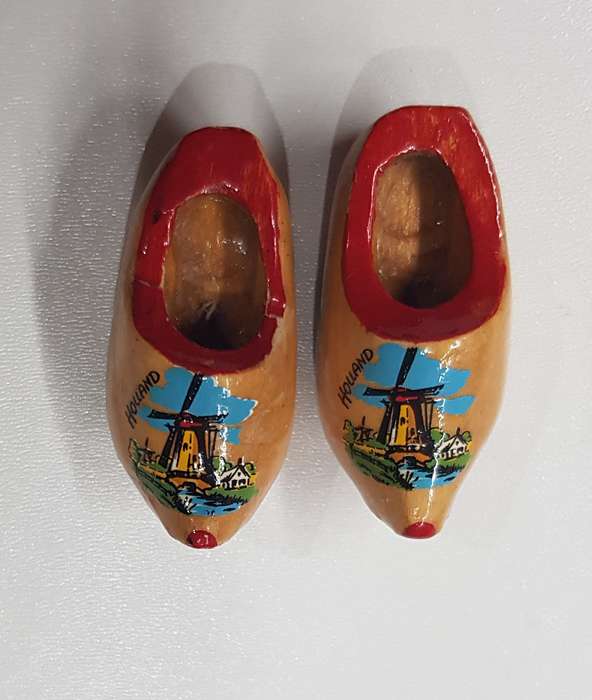 A pair of miniature (dolls size) Handmade ornamental Dutch Wooden Clogs.