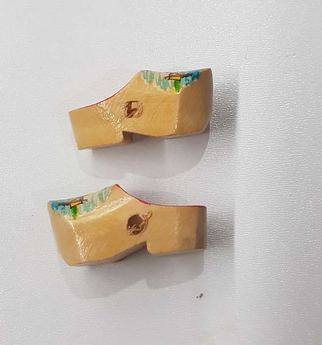 A pair of miniature (dolls size) Handmade ornamental Dutch Wooden Clogs.