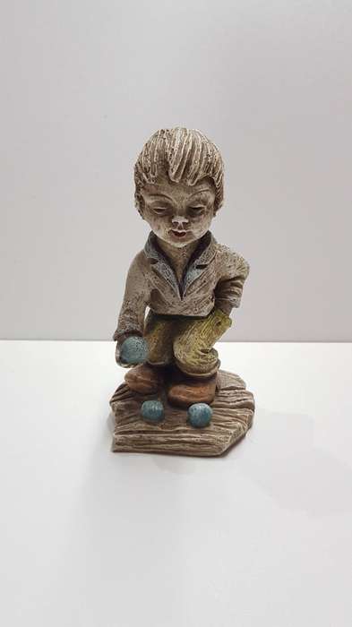 Vintage Resin Statue/Figurine - Boy playing Jeu de Boules (Petanque).