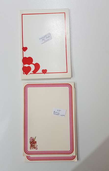 2x unlined novelty vintage writing/invitation pads. One pad unused with red hearts.....