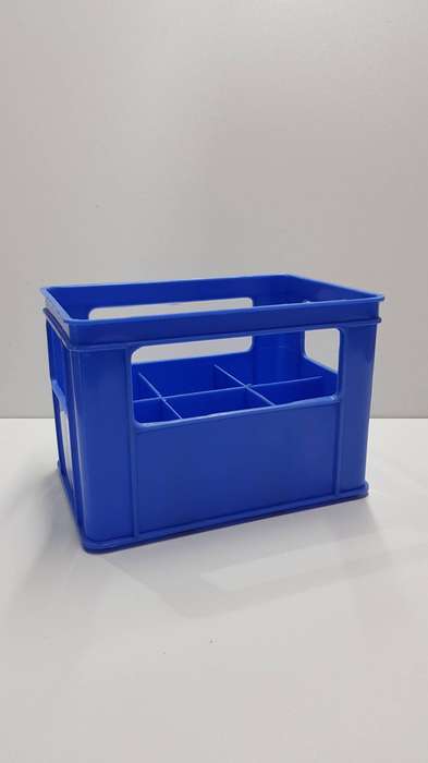 Baby feeding bottle miniature plastic crate. Blue plastic with divisions for 6x baby drinking bottle