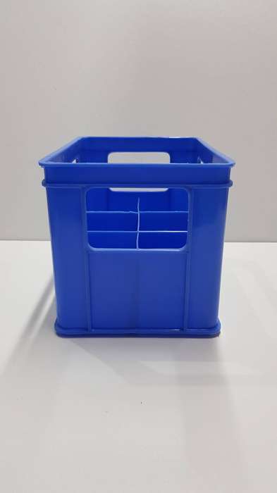 Baby feeding bottle miniature plastic crate. Blue plastic with divisions for 6x baby drinking bottle