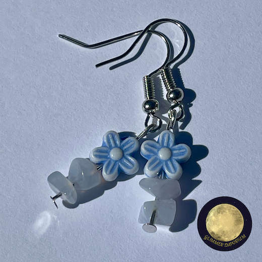 Blue Lace Agate Floral Earrings