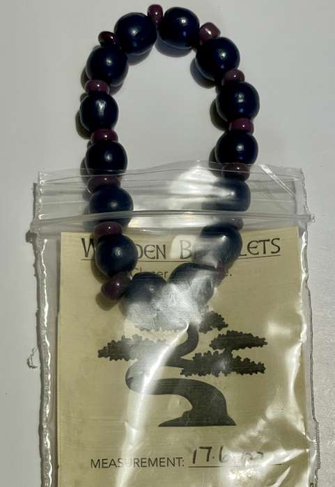Navy Wood & Purple Glass Bracelet