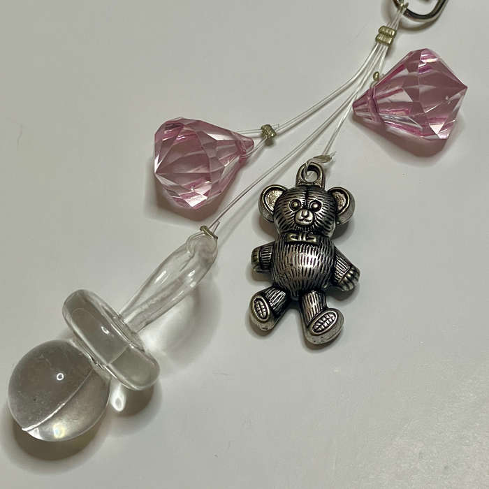 Teddy with Pacifier Nappy Bag Charm - Pink