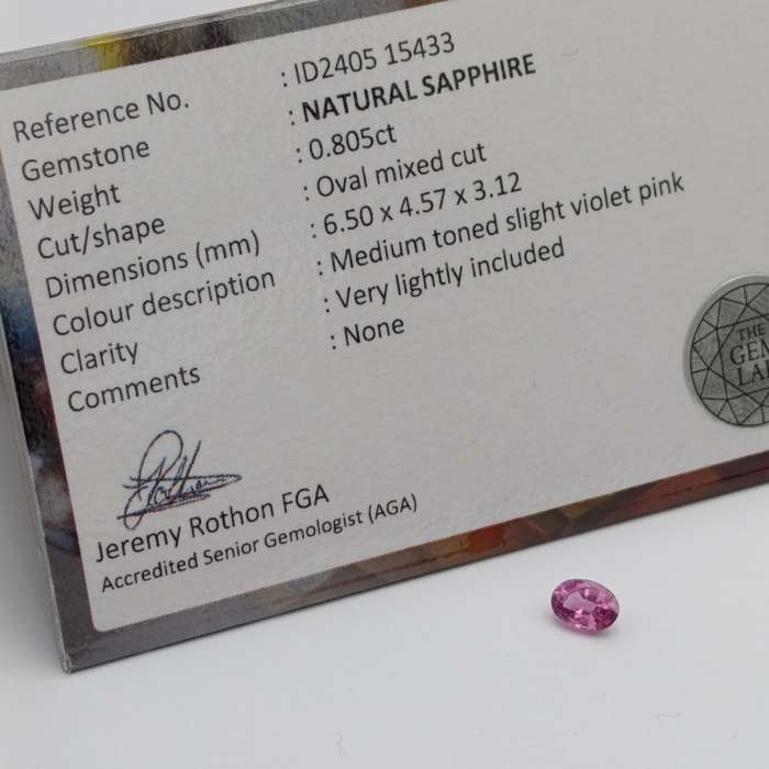 Natural slight violet pink sapphire oval mixed cut 0.81 carat with Gemlab certificate