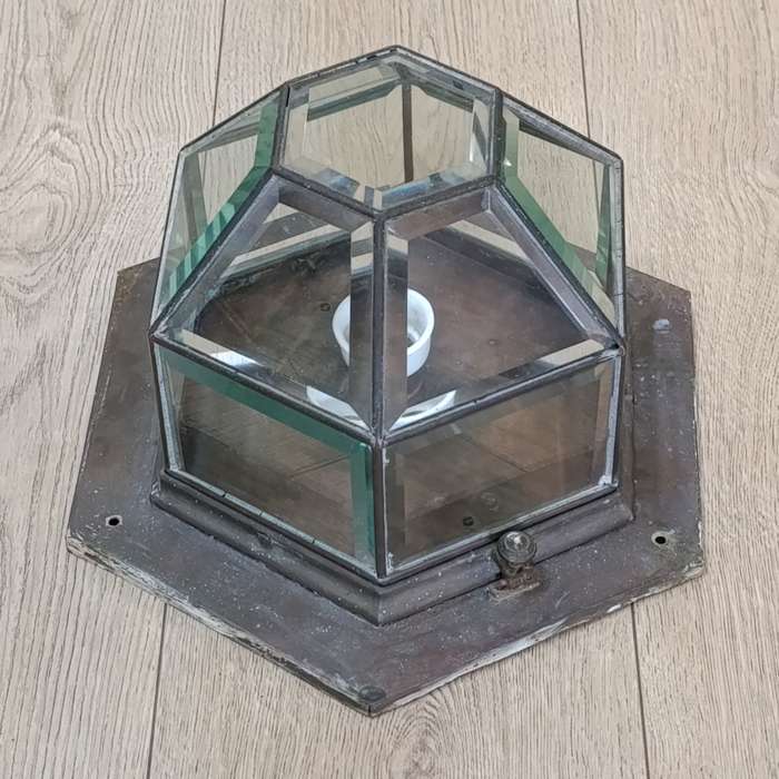 Vintage brass wall dome lamp with bevelled glass - came from Herbert Baker's house