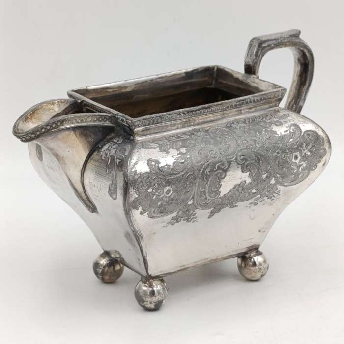 Antique Art Deco Pewter milk and sugar bowl