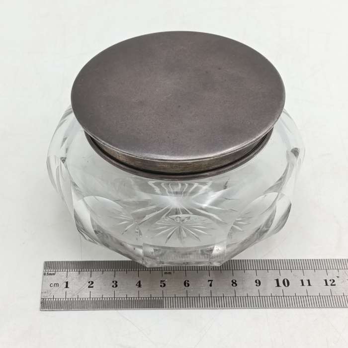 Vintage lead glass holder with silver lid - no hallmarks