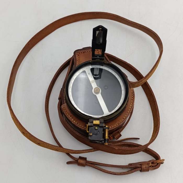 Antique Prismatic surveyors compass in leather pouch