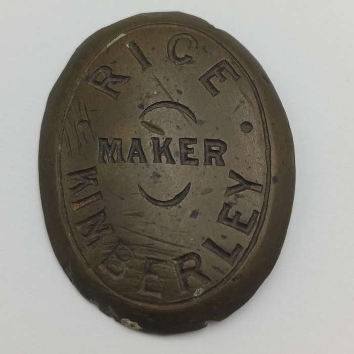 Brass nameplate inscribed Rice Maker Kimberley - was he Rice from Kimberley