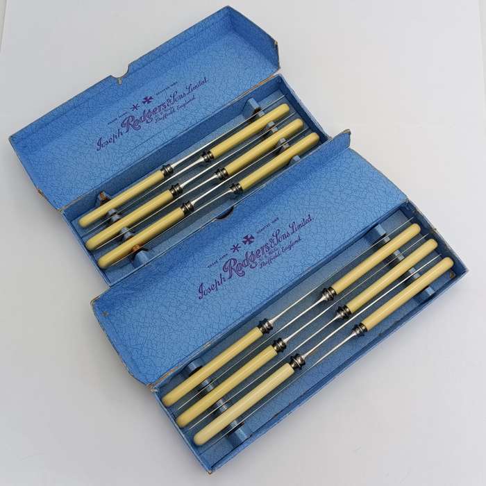 Lot of 6 Joseph Rodgers smaller table knives plus 6 larger table knives in original boxes