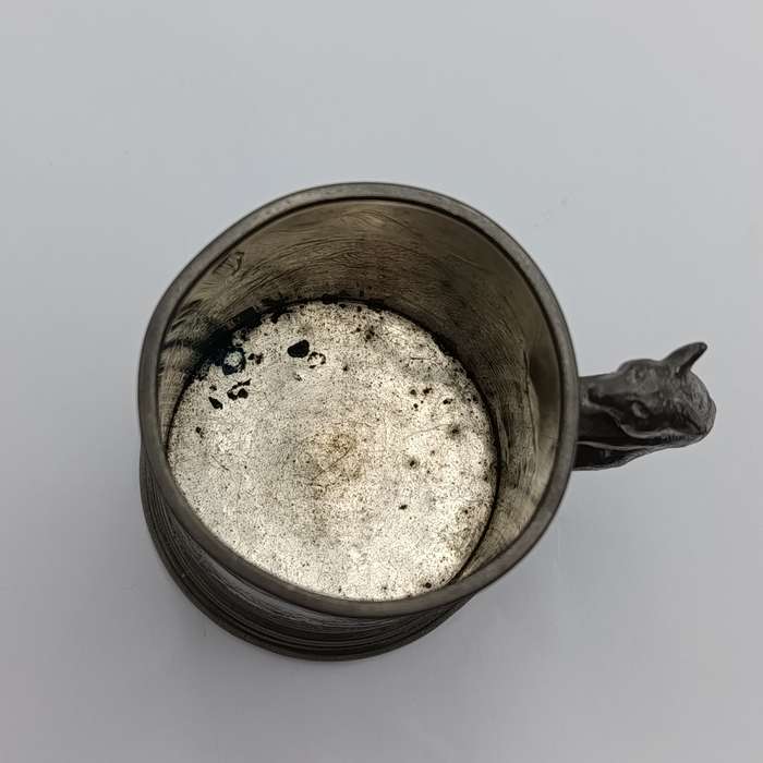 Antique English pewter fox hunting tankard