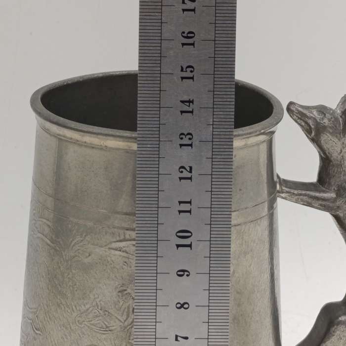 Antique English pewter fox hunting tankard