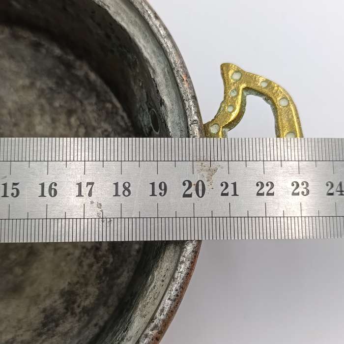 Antique hammered copper cooking pan with 2 handles
