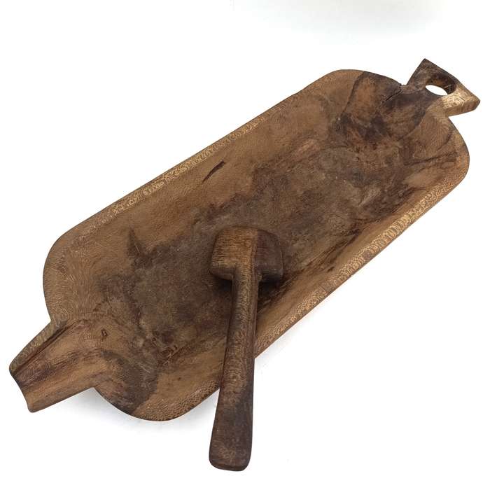Antique Voortrekker wooden butter dish/botterbak with scoop