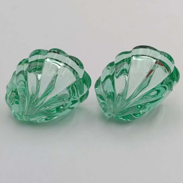 Pair of Green handmade glass trinket bowls