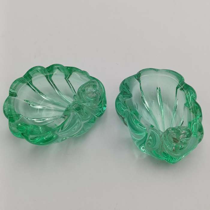 Pair of Green handmade glass trinket bowls