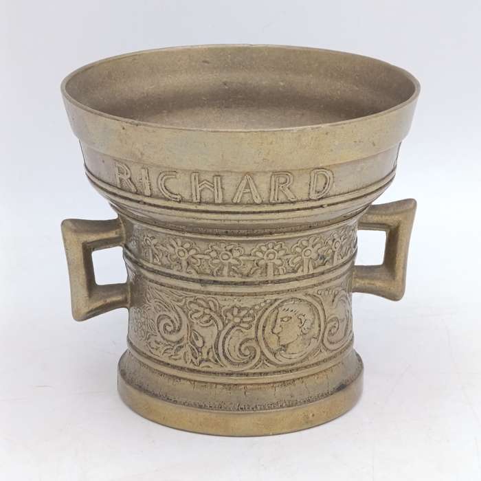 Vintage Richard Startyn 1623 brass commemorative mortar and pestle