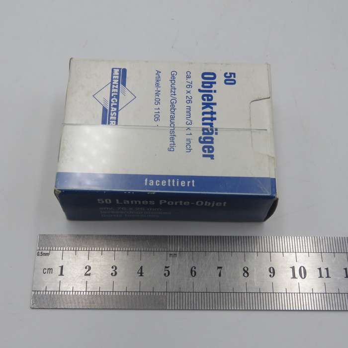 Lot of lab equipment including box of objective and deck glasses - also glass injection and bottle.