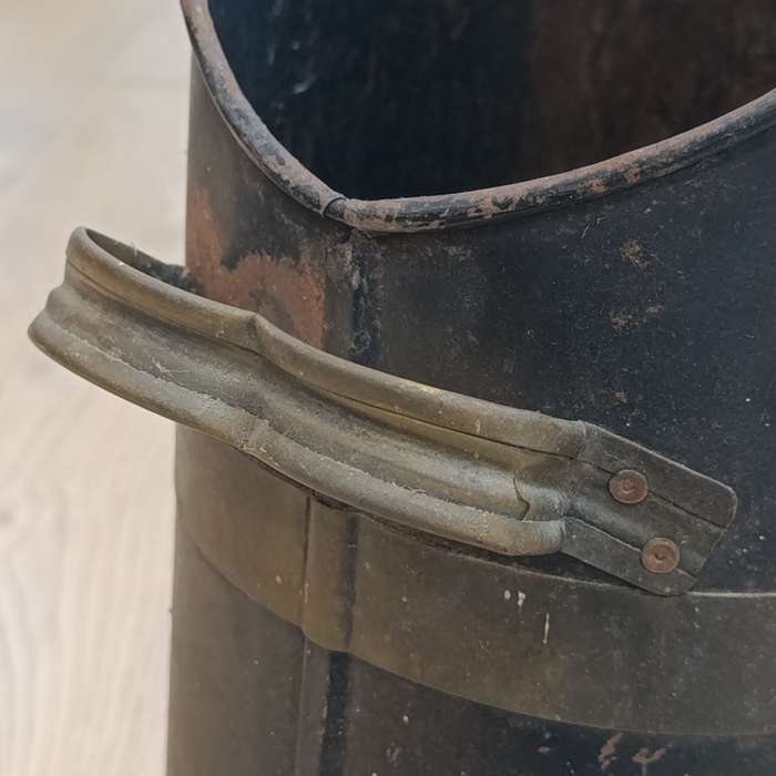 Antique metal coal scuttle with brass handles