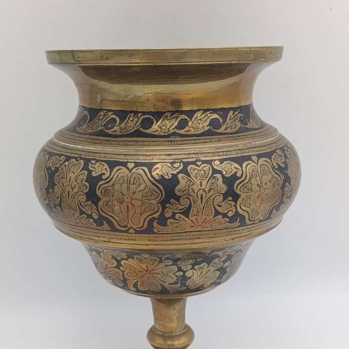 Antique brass Niello flower vase