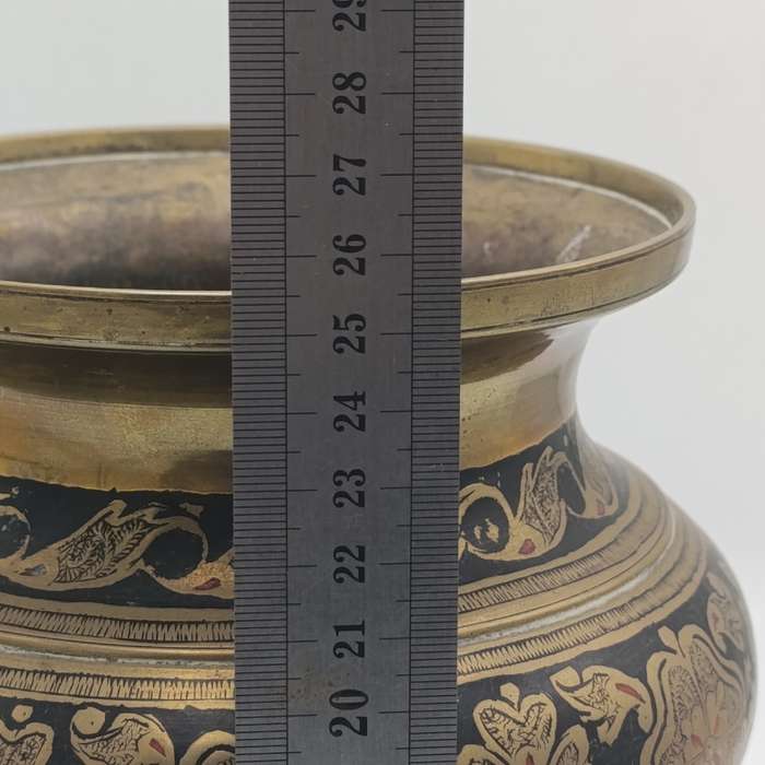 Antique brass Niello flower vase