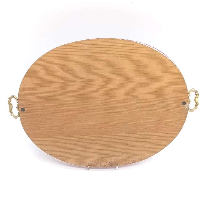 Vintage glass mirror tray with twisted Murano glass edge and brass handles