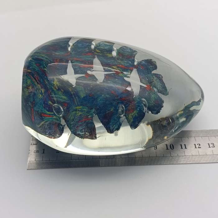 Vintage glass Paper weight with Colourful ocean and flying ducks