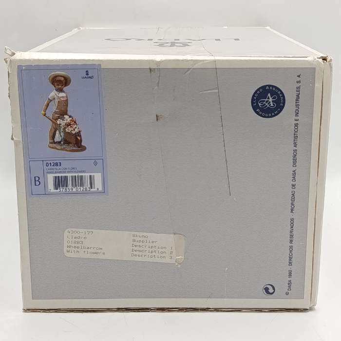 Vintage Lladro #01283 boy and wheelbarrow with flowers figurine in box