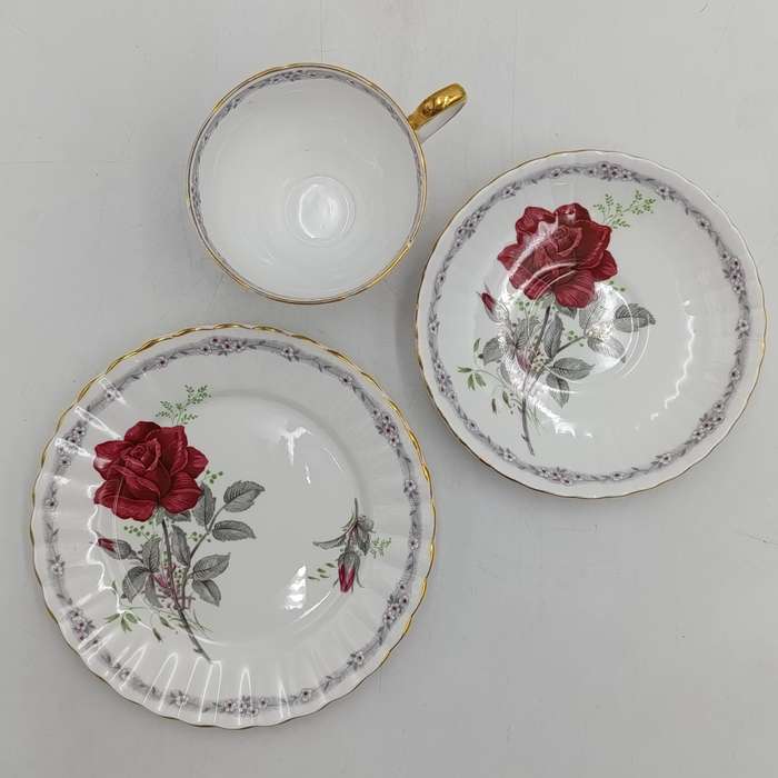 Vintage Royal Stafford "Roses to Remember" pattern porcelain trio