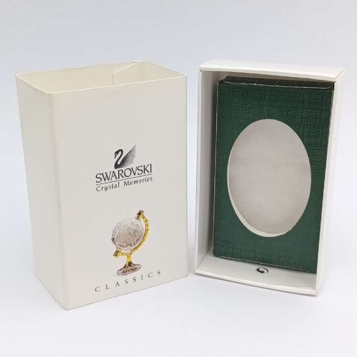 Swarovski crystal memories world globe ornament in box - small chip in South America