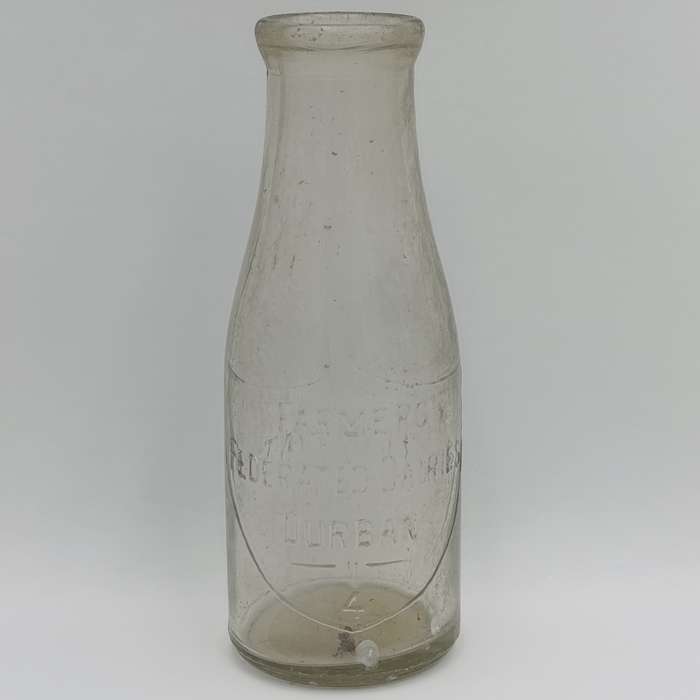 Vintage Farmers Federated Diaries Durban glass milk bottle
