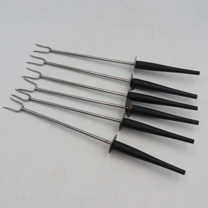 Vintage copper and brass fondue set with 6 forks