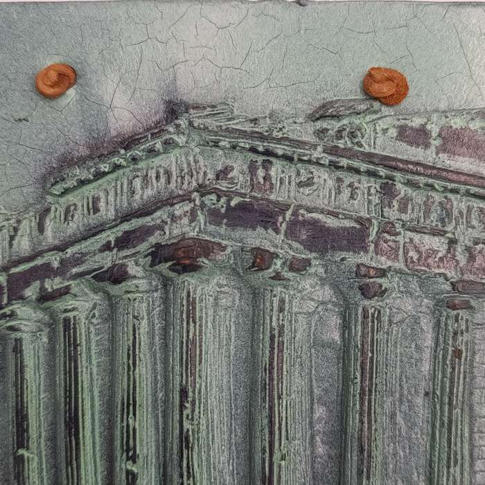 Vintage ceramic wall plaque depicting the "Temple of Athena" - made in Greece