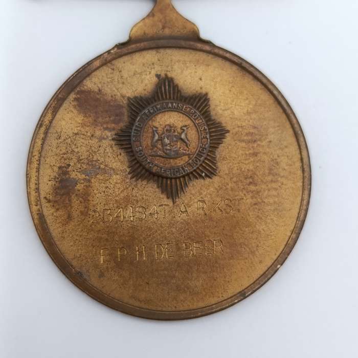 SA Police 75 Year medal issued to 234484T.A.R Constable FPH de Beer