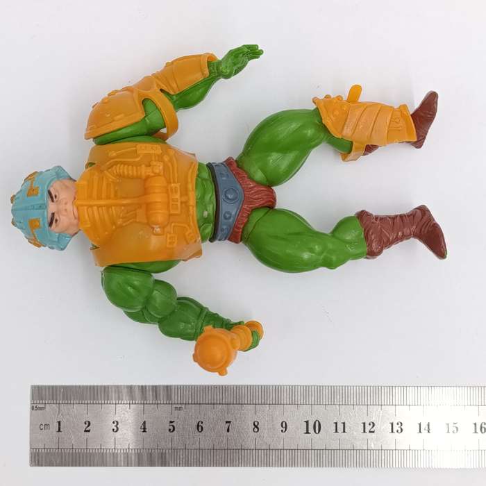 Vintage Masters of the Universe Man-at-Arms figurine with weapons and accessories