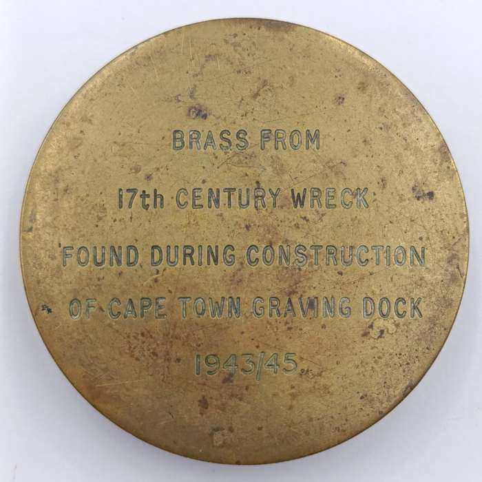 Piece of brass from 17th Century Wreck found during construction of Cape Town Graving dock 1943/45